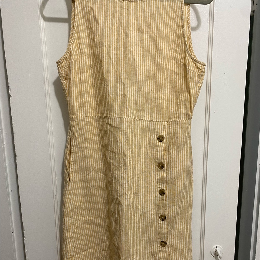 Marine Layer Tenley Skirt Dress in Honeycomb Stripe - Ochre White Stripe